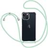 XTCASE Cover per iPhone 15 con Cordino, Trasparente Custodia con Laccio Collo Tracolla Corda Cinghia, Ultra Sottile Morbido TPU Silicone Antiurto AntiGraffio Case, Menta Verde