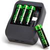Coolifepro AA AAA Caricabatterie per Pile Ricaricabili, con 4 x 1.5V AA Batterie Ricaricabili al Litio, Caricatore Batterie Ricaricabili 100% PeakPower Indicatori di Carica Led - USB - Alta Capacità