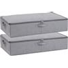 YheenLf 2 Pezzi Contenitori per Armadio Salvaspazio, Contenitore Sottoletto, con Maniglia, Scatole con Coperchio per Trapunte Coperte, Scarpe, Grigio, 60×30×15cm