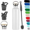 Milu Borraccia in acciaio inox, 350 ml, 500 ml, 750 ml, 1000 ml (+3 coperchio), thermos con cannuccia, borraccia isolata, a prova di perdite, a doppia parete (Bianco, 1000ml)