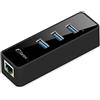 Fantec UMP-100 3ue1000 Hub USB 3.0, 3 Porte USB 3.0, 1 X RJ45 1 Gbit/s Cavo di Collegamento ethernet LAN, 50 cm Nero