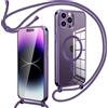 Oelrstfe Cover Magnetica con Cordino per iPhone 14 Pro Max, Viola | Trasparente Custodia con Magnetico Sottile con Laccio Collana Tracolla Regolabile Antiurto Case con Collana