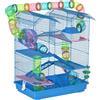 PawHut Gabbia per Criceti e Roditori a 5 Piani con Tubi Colorati e Accessori Inclusi per Gioco e Riposo Blu 47x30x59cm|Aosom