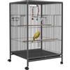 PawHut Gabbia per Uccelli in Acciaio e PP con 5 Porte, 2 Posatoi e Vassoio Estraibile, 48x46x74 cm, Grigio|Aosom