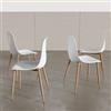 DEGHI Set 4 sedie in polipropilene bianco con gambe effetto legno - Kaily