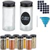 Relaxdays Barattoli Spezie, Set di 10 Vasetti Vetro 150 ml, Contenitori con Coperchio in Acciaio, con Etichette e Imbuto, Silicone, Trasparente Nero, Set 10