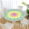Morbuy Tovaglia Rotonda Antimacchia, Mandala Tovalie da Tavola con Bordo Elastico, Lavabile Copritavolo Elastico per Cucina Giardino Feste (Diametro 90cm,Giallo Verde)