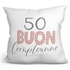 Mugffins Cuscino Compleanno 50 - En italiano - Buon compleanno! Rosa - Idee Regali Divertenti - Rivestimento e Imbottitura (40x40 cm). Tatto Cotone