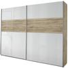 Rauch Fumo porte armadio Quadra irrisolta, 2-porte, 210 x 62 cm, corpo decorazione-pressione in rovere chiaro, anteriore bianco lucido, finto decorazione-Stampa in legno di rovere chiaro, Altro, Breite 226 cm