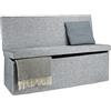 Relaxdays Panca Pieghevole con Schienale, Coperchio, Contenitore, Imbottita, Lino, HxLxP: 73 x 114 x 38 cm, Grigio