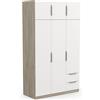 Demeyere 391386 Armadio Guardaroba Moderno con 6 Ante e 5 Ripiani a 2 Cassetti, Colore Rovere Kronberg e Bianco Opaco, 119.4 x 51.1 x 203 cm, Legno Ingegnerizzato, Grigio
