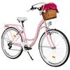 Milord Bikes Milord. Bicicletta Comfort Rosa a 7 velocità da 28 Pollici con cestello e Marsupio Posteriore, Bici Olandese, Bici da Donna, City Bike, retrò, Vintage