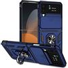 Jeelar NEINEI Cover per Samsung Galaxy Z Flip4 5G,Custodia con Scorrevole Protezione Fotocamera,Militare Antiurto Outdoor Custodie con [Supporto][TPU Bumper][Magnetico] Case,Blu