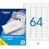 Agipa 102202 - Etichette DIN A4, 45,7 x 16,9 mm, 6400 pezzi, colore: Bianco