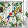 Bonhause Tenda Doccia Uccelli Pappagallo Tucano Foglie Verdi Tropicali Tende per Doccia in Poliestere Impermeabile Antimuffa Lavabile Tende Bagno 180 x 200 cm con 12 Ganci