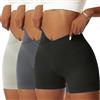 NIBESSER Pantaloncini Donna Sportivi Push Up Leggins Corti Donna a Vita Alta Incrociata Shorts Donna Sportivi Senza Cuciture Aderenti Elasticizzati per Palestra Fitness Corsa Yoga, Nero+Grigio, S