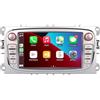 LXKLSZ Autoradio compatibile con Wireless Carplay Android Auto per Ford Focus S-MAX C-MAX KUGA con touch screen da IPS/Bluetooth/Mirror Link/FM/AM/USB Colore argento