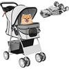 PawHut Passeggino per Cani Pieghevole Carrello per Animali Domestici Carrello Carrozzina Grigio 75 x 45 x 97cm