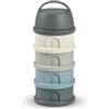 BÉABA, Scatola dosatrice per latte impilabile, 100% ermetica, 4 scomparti, Made in France, Grande capacità, Uso evolutivo, Mineral Grey/Blue