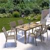 DEGHI Set pranzo tavolo con top effetto legno 160x80 cm e 6 sedie con braccioli in alluminio tortora - Sinclair