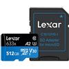 Lexar Professional 633x Scheda Micro SD 512 GB, Scheda di Memoria microSDXC UHSI con Adattatore SD, Fino a 100 MB/s in lettura, Scheda TF per Smartphone, Tablet e Action Cam (LSDMI512BBEU633A)
