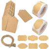 DALAETUS 600 Pezzi Etichette Adesive in Carta Kraft Set con Cartellini, Marrone Etichette Autoadesive, 6 Forme Etichette Regalo per Conservazione Degli Alimenti, Cartelle, Bottiglie, Regalo (2 Rotoli)