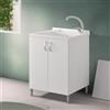 Inbagno Mobile lavatoio lavanderia 60x60 bianco, in legno con vasca lavapanni in resina, asse strofinatoio e kit di scarico incluso
