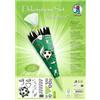 Ursus 988 00 20F - Set di decorazioni per il gioco del calcio, 4 fogli di cartoncino artigianale, stampati su entrambi i lati, preforati, scanalati, per decorare un cono scolastico, con nastro di raso