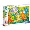 Clementoni- Supercolor Dinos Happy Oasis-24 Maxi Pezzi Bambini 3 Anni, Puzzle Dinosauri, Illustrazione, Made in Italy, Multicolore, 28524