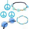 Hileyu 5 Set di Accessori Hippie Costume Accessorio per costumi anni '60-'70 Occhiali da Festa Hippie Include Occhiali da Sole Fascia per Capelli Collana e Orecchini con Segno di Pace (Blu chiaro)