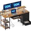 ODK Scrivania con 4 Cassetti, Scrivania per Computer con Presa di Corrente e Ricarica USB, Scrivania da Gioco Tavolo Scrivania con Ripiani Regolabili per la Casa (Marrone, 140x52x92cm)