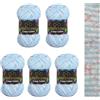 Wollbiene Crazy Cotton Batik, 5 gomitoli di lana da 100 g, 500 g, con sfumatura, 55% cotone, multicolore, per tutto l'anno (6070 azzurro, lilla)
