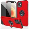 Dechyi Privacy cover per iphone 12 Custodia con Privacy Anti Spy in vetro temperato con custodia protettiva ad anello- Rosso