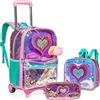 HTgroce 2 In 1 Zaino Con Scuola & Viaggio, Trolley Ragazza Bambine Zaino Trolley Scuola Elementare Media
