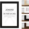 JCNORD Cornice Portafoto in Legno MDF Nero A3 (29,7x42 cm) con Vetro Acrilico Infrangibile | Moderna per Pareti e Tavoli