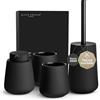 Black Sweden Home Set Bagno Accessori Completo - Ceramica di Alta Qualità - Dispenser Sapone, 2 Bicchieri, Spazzola WC Rimovibile - Design Nordico Nero Opaco con Rivestimento in Gomma - 4 pezzi