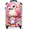 NoBoringSuitcases.com Valigia Trolley per Bambini, Bagaglio a Mano 55x40x20 cm (Gufi, Fiori - Rosa)