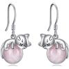 Vadmans Orecchini a Forma di Gatto in Argento 925 Orecchini a Penzoloni in Quarzo Rosa Regalo per le Donne