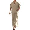 COOFANDY Camicia da Notte da Uomo Kaftan A Maniche Corte Vestaglia da Uomo in Cotone E Lino con Scollo A V E Tasche Camicia da Uomo Cachi S