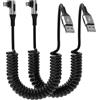 clickfish Cavo Lightning a spirale a 90 gradi, confezione da 2 cavi di ricarica iPhone per Apple Carplay [certificato MFi], cavo Lightning USB a spirale ad angolo retto compatibile con iPhone/iPad/iPod/auto