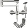 SJQKA Rubinetto Cucina A Muro Materiale In Acciaio Inossidabile 304,Modalità A Doppia Uscita, Girevole A 360 °, Rubinetto Lavello Cucina A Muro Pieghevole,rubinetto A Muro Con Doccetta (Spazzolato)