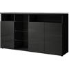 MB Muebles Bonitos, Credenza Madia Clark L, Soggiorno Moderno, LED, Nero Lucido, 150x82x40cm