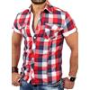 Reslad, camicia da uomo maniche corte a scacchi, camicia per il tempo libero, aderente, camicia a scacchi RS 7065 Blau M