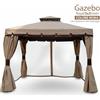 BAKAJI Gazebo 3X3 Metri In Alluminio Telo Impermeabile Zanzariera Antipioggia Giardino