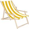 Springos - Sedia a sdraio in legno con braccioli da giardino, sabbia con righe gialle e bianche - multicolore
