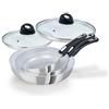 Genius Cerafit Steel - Set di 5 padelle in ceramica 20 24 28 cm con rivestimento antiaderente antigraffio + coperchio in vetro, padelle a induzione con manico rimovibile per tutti i piani cottura