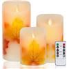 AnnSpa 3 Sets Foglia di Acero Candela LED Senza Fiamma a Batteria con Telecomando, Cera Vera Mossa tremolante stoppino Sfarfallio Ambra Candele gialla ， Cera Unscented per Regalo e Decorazione