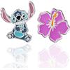 Disney Lilo & Stitch - Orecchini a lobo con fiore e punto non corrispondenti, orecchini Disney Jewelry, Argento sterling