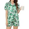 Reliwel Pigiama Donna Seta in Raso Pigiama Donna Estivo Corto Scollo a V con Bottoni Due Pezzi Maniche Corte e Pantaloncini Elegante Relax per Casa