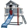 Backyard Discovery Beacon Heights Casetta con pavimento e scivolo blu, cucina gioco, sabbiera e veranda | Casa da gioco per giardino / esterno in blu e bianco | Parco giochi per bambini